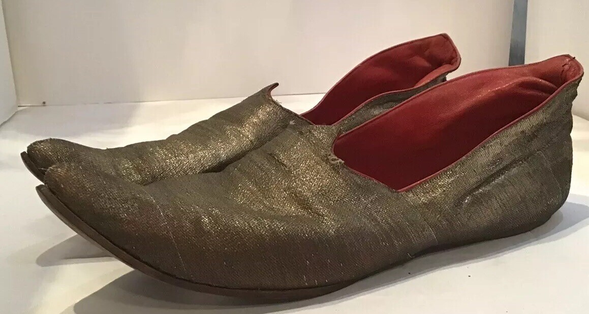 PANTOFOLA D’ORO Ciabatta antica vintage seta scarpe zoppe punta arricciata genio teatro indiano