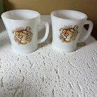 2  Vintage Fire King Esso Exxon Tiger Milk Glass Coffee Mugs by Anchor Hocking