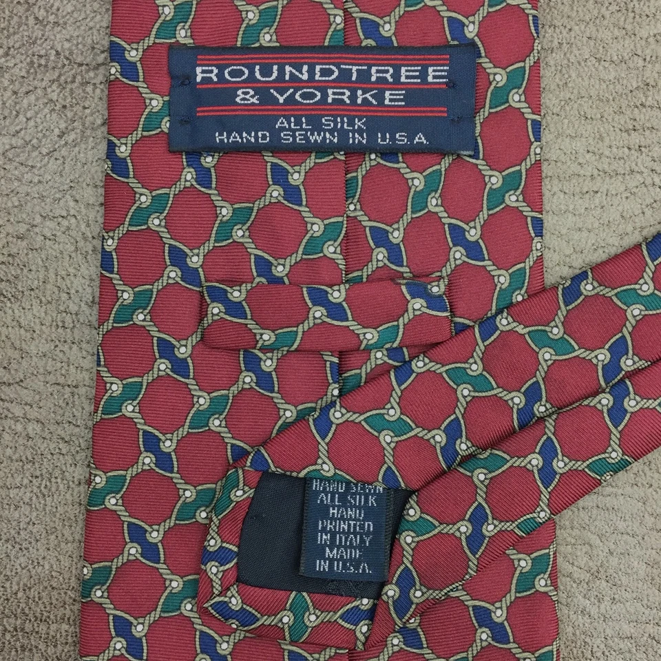 Corbata ROUNDTREE & YORK 58x4 seda ecuestre EE. UU. roja geométrica caballo broca brida Foto 2 de 4