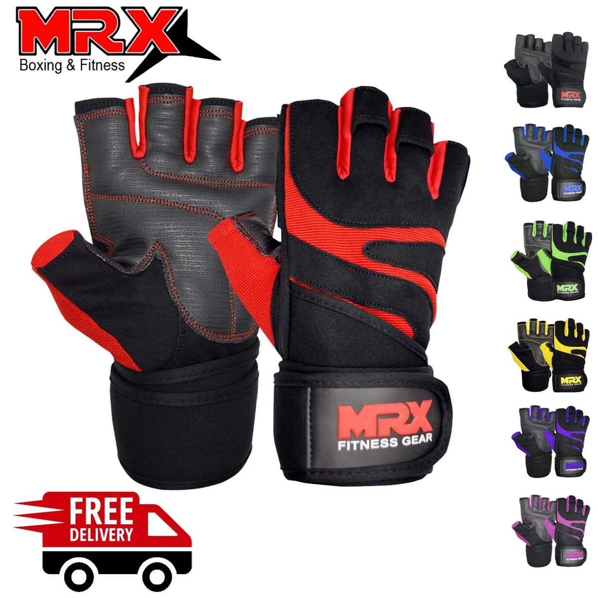 MRX Men Weightlifting Gloves With Wrist Wrap Weight Workout Gym Training Fitness