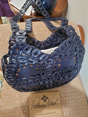 NWT Patricia Nash Giraldi Navy Woven Chain Link Leather Hobo Shoulder Bag  