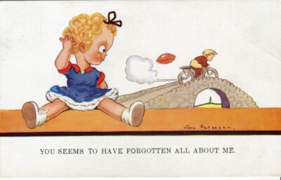 Mädchen Junge Fahrrad Kiss & Forget alte Comic Postkarte verschickt 1935