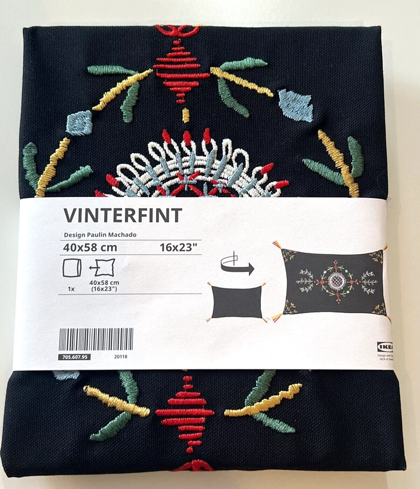 Funda Cojín Almohada Ikea VINTERFINT 16x 23" Bordada, Negra Floral, NUEVA Foto 2 de 4