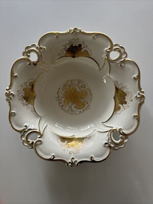 Weimar Porzellan Obst Schale Durchbruchschale Dekor Ilse 453 Handarbeit Gold