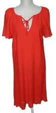 Old Navy Midi Shift Dress Size M Orange Linen Blend Eyelet Embroidered