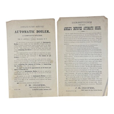 Antique Victorian J. R. Cooper Automatic Boiler Flyer Advertising Directions