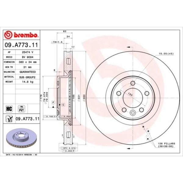 Brembo 2X Bremsscheibe Vorne Ø380 Mm InnenbelüFtet FüR Land Rover Range LW 3.0-image