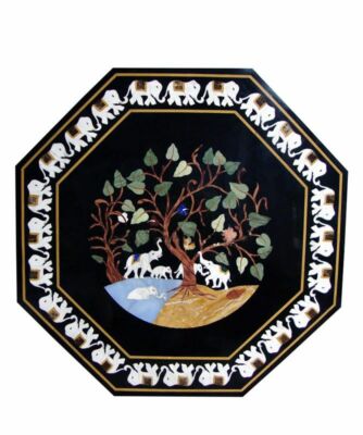 36 '' Marmor Center Table Top Semi Precious Steine Inlay Handmade Art Decor