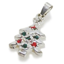 Lovely Silver Tone Metal Rhinestone Christmas Tree Pendant