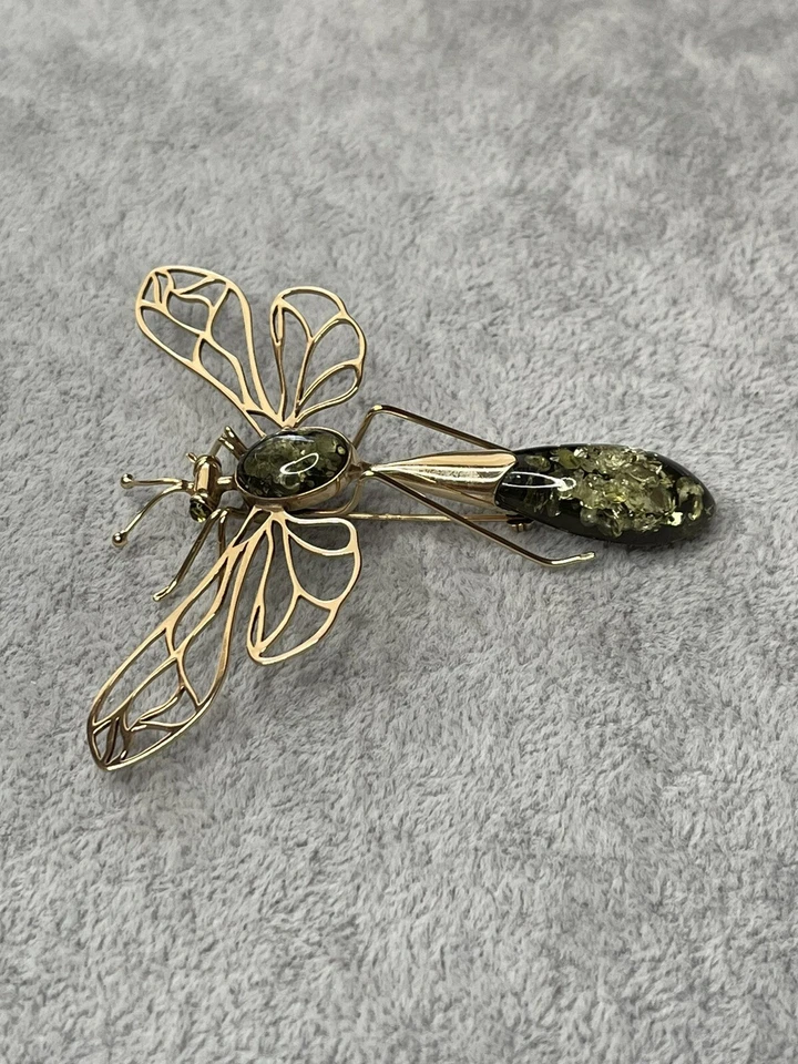 Broche Piedra Ámbar Genuino. Broche Libélula Ámbar Natural. Broche Prendedor Piedra Ámbar Foto 2 de 4