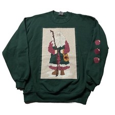 Vintage 90s Christmas Sweatshirt Womens Large Santa Claus Teacher Apples Art USA