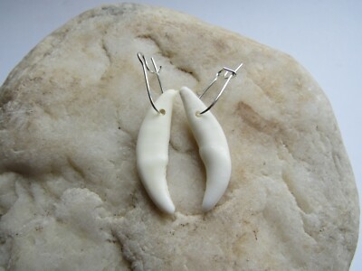 Coyote Teeth Earrings Dangle Animal Bone Jewelry Bone Earrings SP