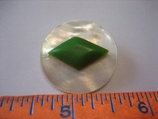 Vintage 1-1/16" MOP Mother Of Pearl Shell Button, Green Plastic Diamond - Q42