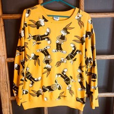 Looney Tunes Bugs Bunny Yellow All Over Print Sweatshirt XL Hip Hop Unisex