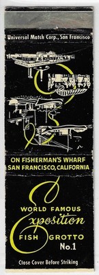 Matchbook Cover World Famous Exposition Fish Grotto No 1 San Francisco Calif.