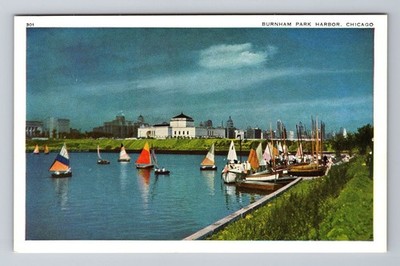 Chicago IL-Illinois, Scenic View Of Burnham Park Harbor, Vintage Postcard