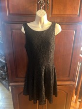 Dress Black Lace With Beading Size Medium Fitted Bodice & Flared Skirt
