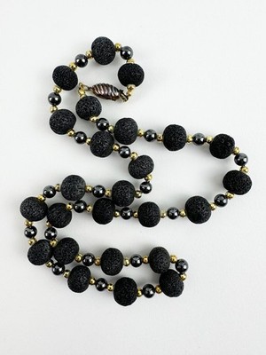 Black Lava Stone Necklace with Gold Spacers Unique Handmade Necklace
