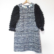 Chesty Tweed A-line Dress with Flower Motif 3/4 Sleeve Mini 1 Navy Women USED