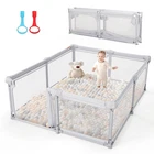 Large Foldable Baby Playpen with Gate & Zipper Door - Light Grey 79"x71