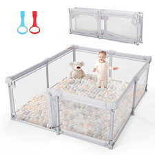 Large Foldable Baby Playpen with Gate Zipper Door - Light Grey 79"x71
