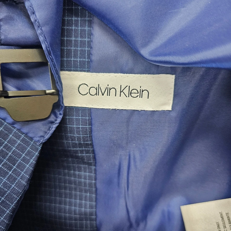 Calvin Klein Vest Boys 14 Blue Grid Check Slim Fit Stretch Formal Suit Waistcoat - Image 3 of 4