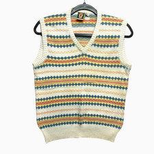 VINTAGE Danti Firenze Fair Isle Sweater Vest Mens Size M Cream Blue Yellow Knit