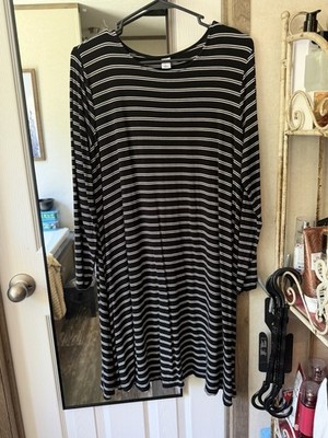 Old Navy Black White Striped Long Sleeve A-Line Dress Size L | eBay