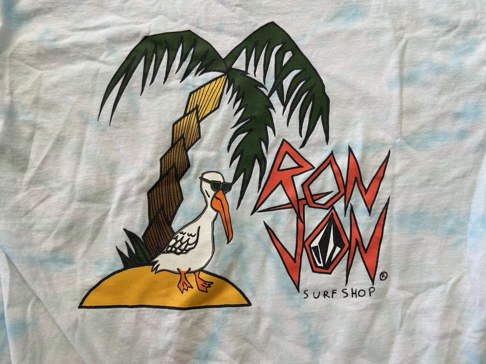 Volcom Ron Jon Shirt Men’s Large Tie Dye Blue White Palm Tree Graphic Print - Image 3 of 4
