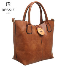 Bessie London Classic Women's Wooden Button Bag Tote 15x25x40 cm