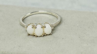 925 Silber Triple Faux Opal Kralle Set Ring Oktober Geburt Stein Größe: T