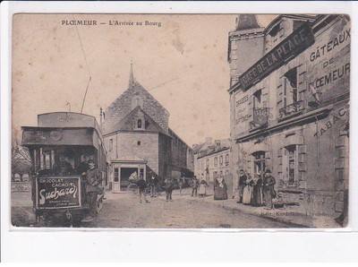 PLOEMEUR: the arrival in the village, tram, hot chocolate suchard, café de la pl