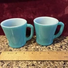 Two Fire King Vintage Coffee Mug  Cup D Handle Oven Ware USA Teal Turquoise