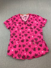 Code Happy Scrub Top Womens Size Medium 100 Cotton Pink Black Hearts Cute