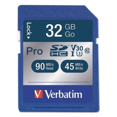 Verbatim 32GB Pro 600X SDHC Memory Card, UHS-I V30 U3 Class 10, 5/Pack