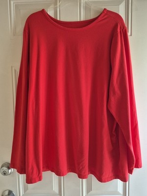 DENIM & CO. Stretch Cotton Knit Tee - 2X - Scoop Neck, Long Slvs, Straight Hem