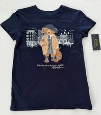 NWT, GIRLS Polo Ralph Lauren Navy Polo Bear T-Shirt. Size XL 16 . Eu 160
