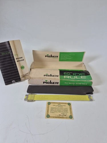 Vtg Pickett All Metal Yellow Trig Slide Rule N903-ES w/ Box Manual Guarantee USA