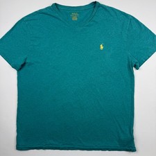 Polo Ralph Lauren Mens Medium Classic Fit T Shirt Green Teal 100 Cotton V Neck