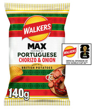 2x Walkers Max Portuguese Chorizo & Onion Crisps 140g