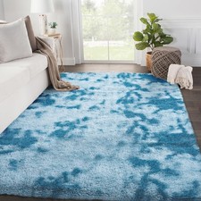 Image of Navy Blue Fluffy Shag Rug 120x180cm Tie-Dyed Washable Non-Slip Carpet