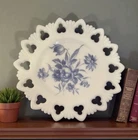 Vtg Milk Glass Plate Kemple Shell & Club Style Reticulated Edge Blue Floral 9.5"