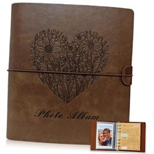 Photo Album 4x6, Leather Scrapbook Album with 50 Photos and 20 Writing Brown