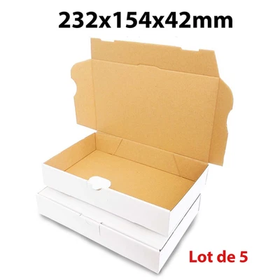Lot de 5 Boîtes pour expédition en carton blanc 232x154x42mm - Photo 1/3