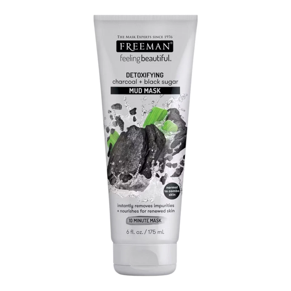 Freeman Charcoal & Black Sugar Mud Mask 175ml x2 Deep Clean Detox Face Care - Image 2 of 4