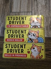 3 Funny Student Driver Cat Magnets Set Cute Car Magnets Reflective Humor