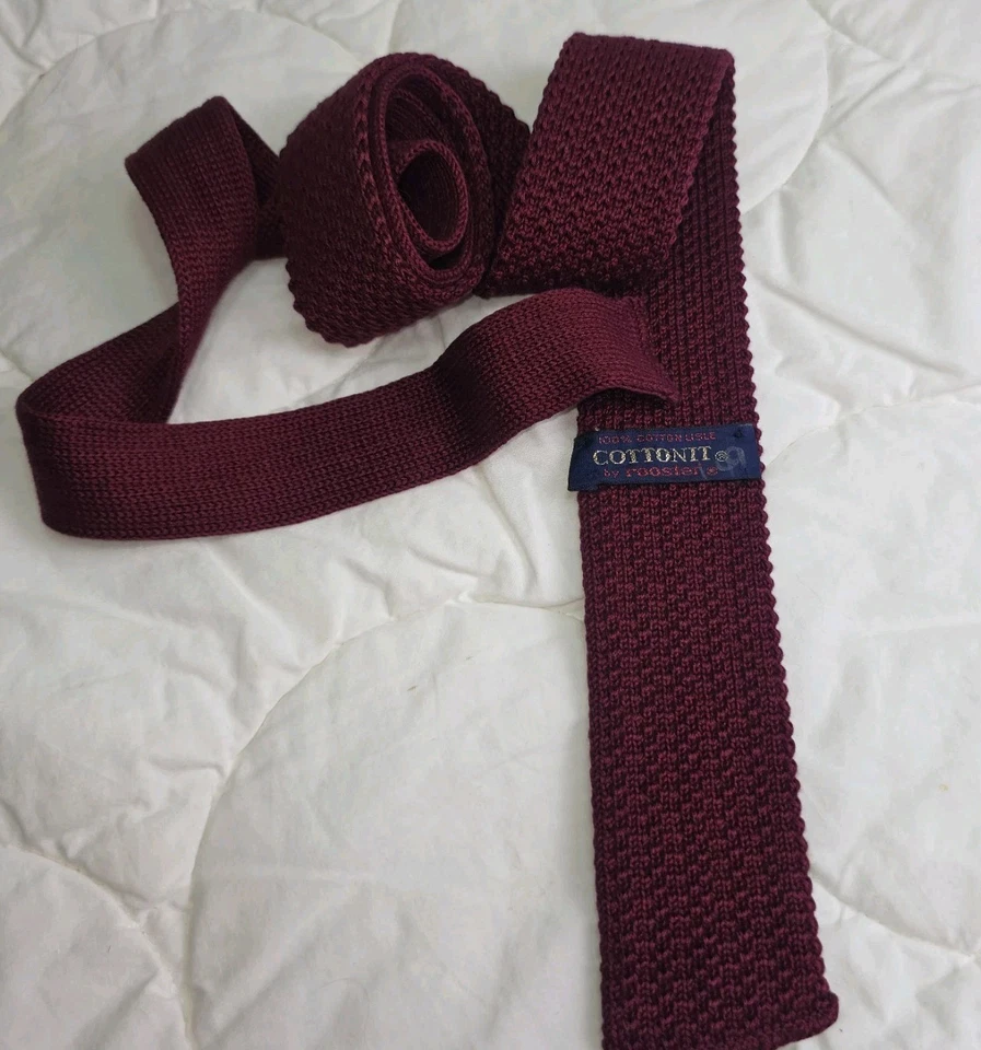 Corbata tejida vintage borgoña 100 % algodón extremo plano estilo gallo Roosti preparación de hiedra EE. UU. Foto 3 de 4