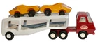 VINTAGE TINY TONKA PRESSED STEEL CAR CARRIER TRANSPORTER & 2 CARS MADE IN USA