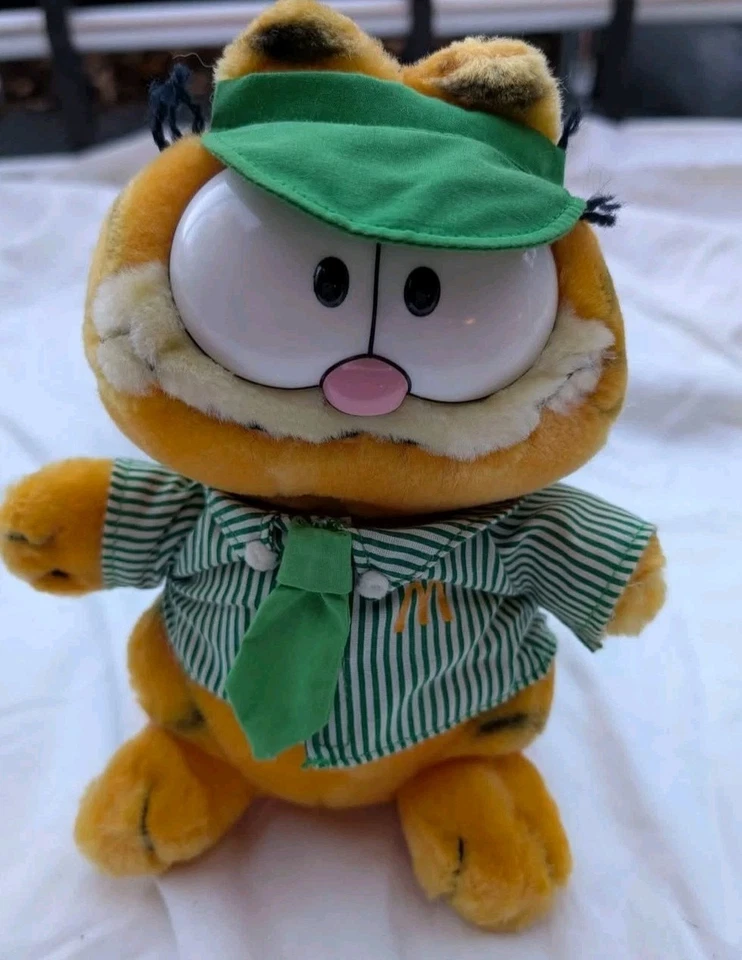 Raro 1981 Dakin Peluche Garfield en Rayas Verdes McDonalds Uniforme de Empleado Foto 2 de 4