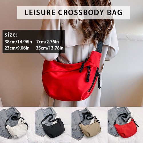 Women Men Nylon Dumpling Bag Half Moon Crossbody Chest Bag Zipper Casual Travel
